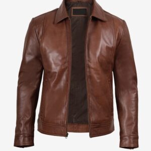 Charles Men's Harrington Cognac Leather Jacket