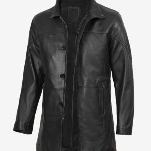 Cardiff Mens Black Lambskin Leather Car Coat