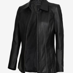 Maasha Womens Black Leather Car Coat