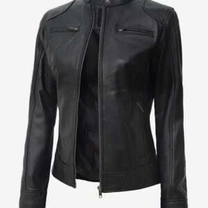 Women's Black Lambskin Leather Biker Style Jacket